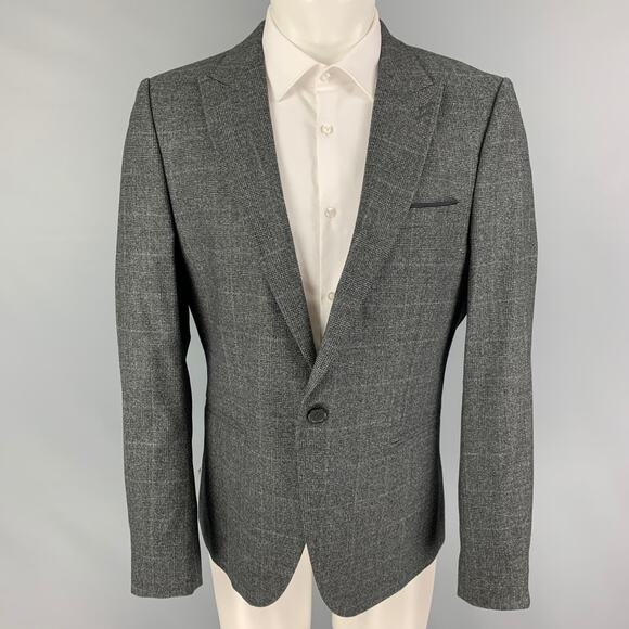 THE KOOPLES Size 40 Dark Gray Glenplaid Wool Peak Lapel Sport Coat - Picture 1 of 6